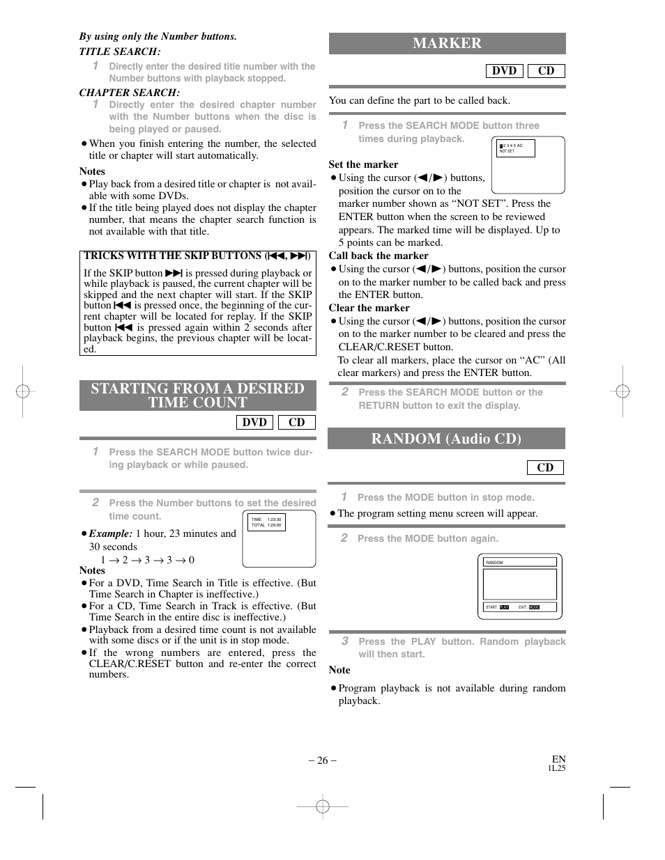 Starting from a desired time count, Marker random (audio cd) | Sylvania DVC800CC User Manual | Page 26 / 42