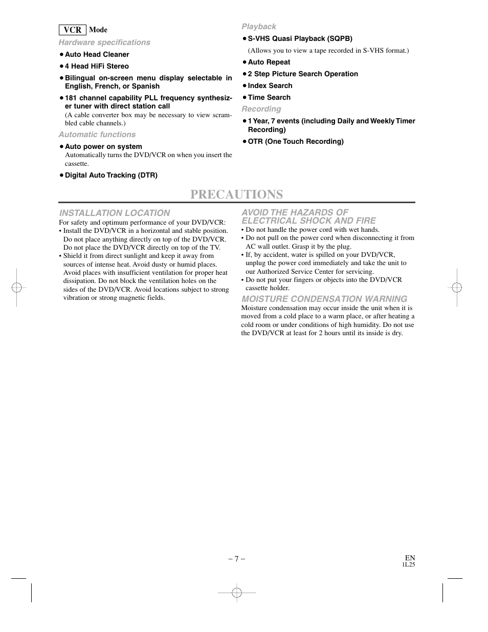 Precautions | Sylvania DVC800CC User Manual | Page 7 / 42