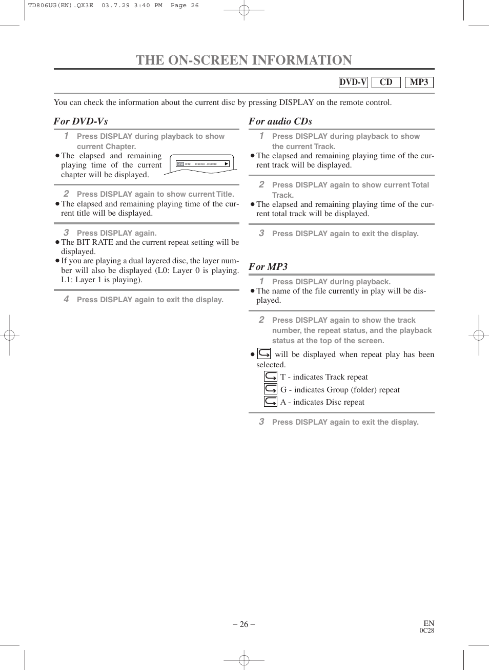 The on-screen information | Sylvania 6519VD User Manual | Page 26 / 34