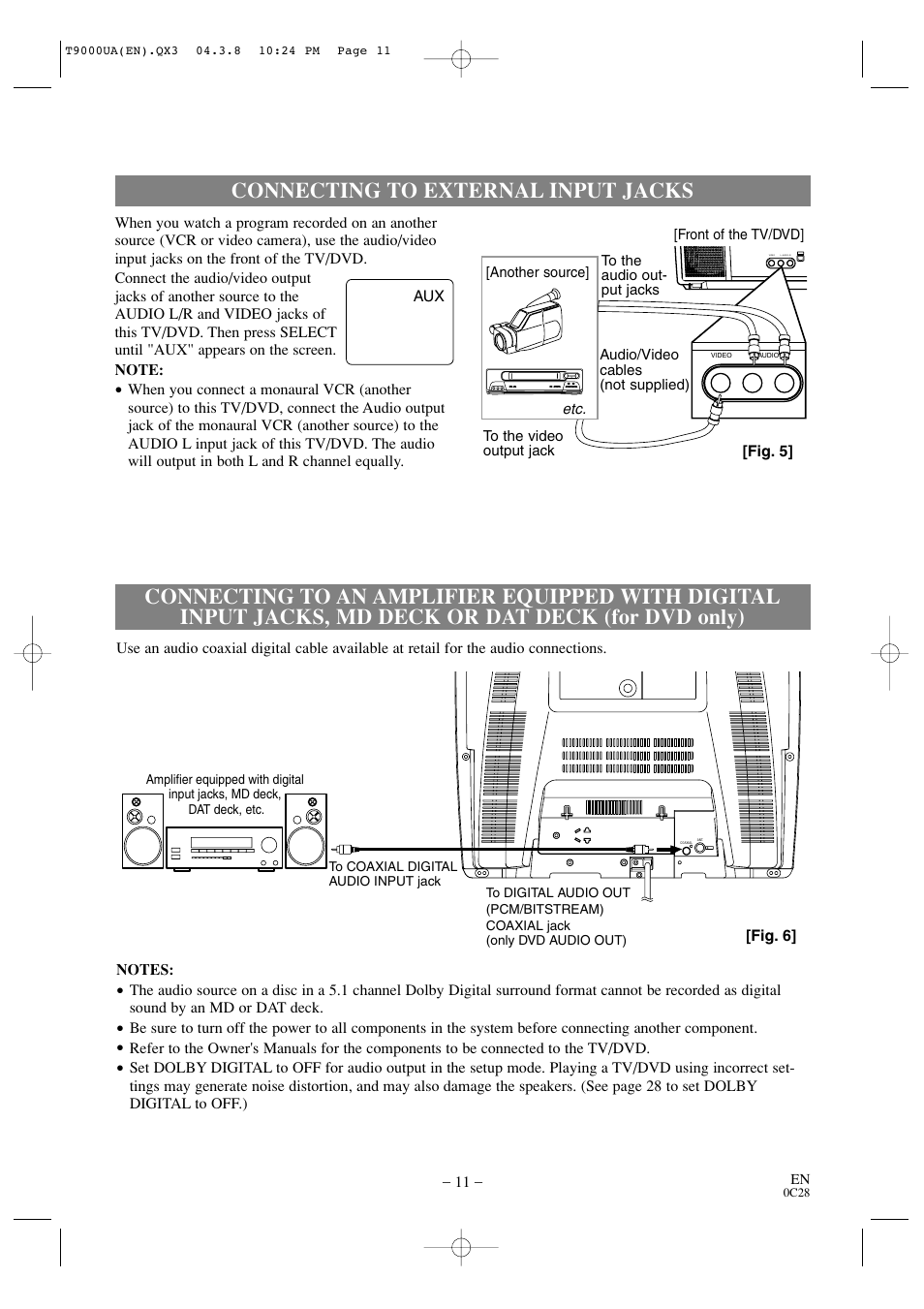 Connecting to external input jacks | Sylvania 6520FDE User Manual | Page 11 / 34