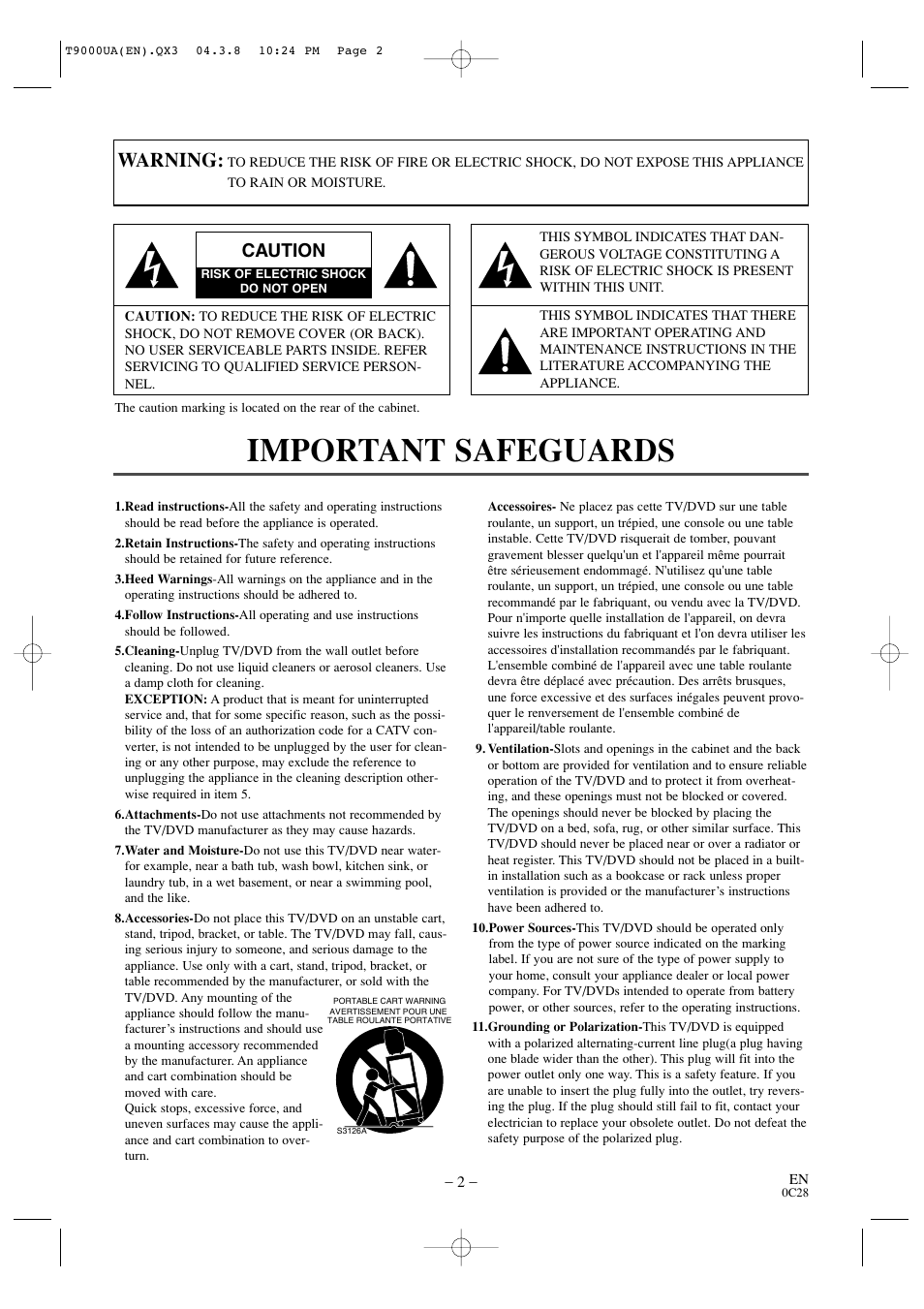 Important safeguards, Warning, Caution | Sylvania 6520FDE User Manual | Page 2 / 34