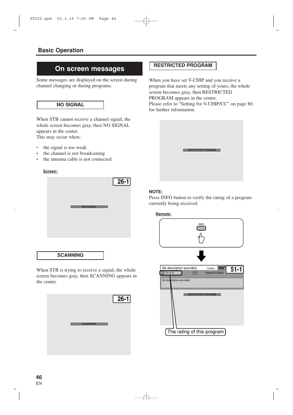 On screen messages, Basic operation | Sylvania SRZ3000 User Manual | Page 46 / 108