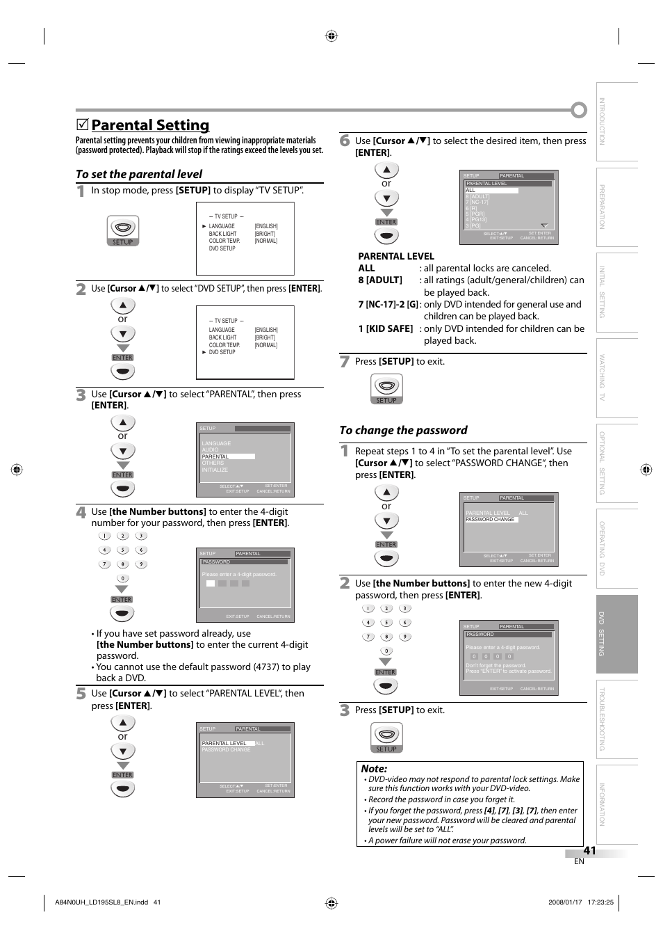 Parental setting | Sylvania LD195SL8 A User Manual | Page 41 / 96