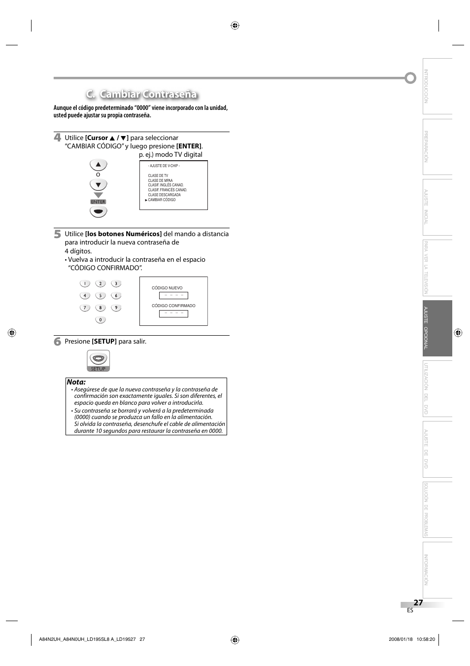 C. cambiar contraseña | Sylvania LD195SL8 A User Manual | Page 75 / 96