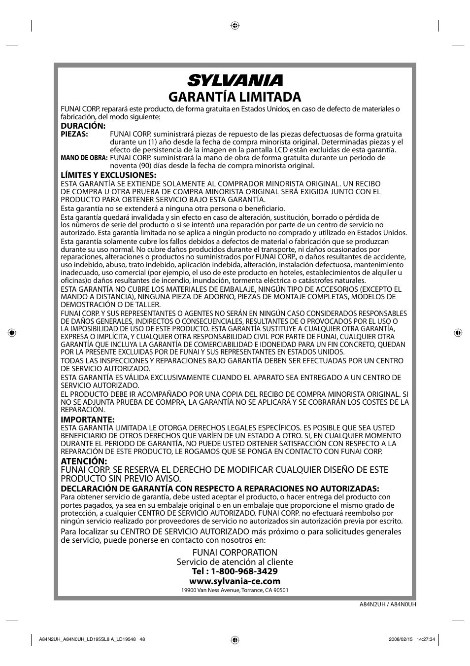 Garantía limitada | Sylvania LD195SL8 A User Manual | Page 96 / 96