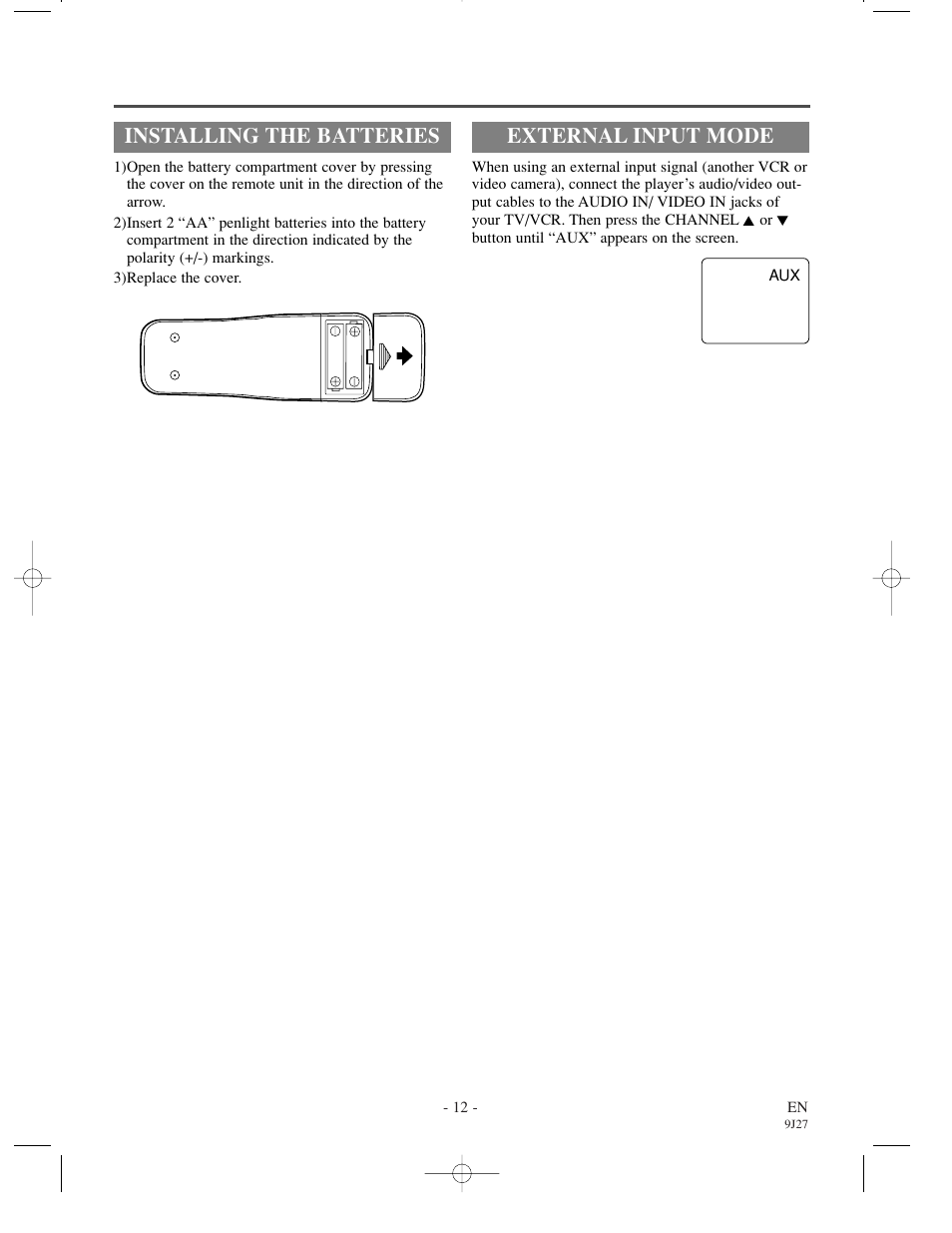 Installing the batteries, External input mode | Sylvania 6309CCC User Manual | Page 12 / 30