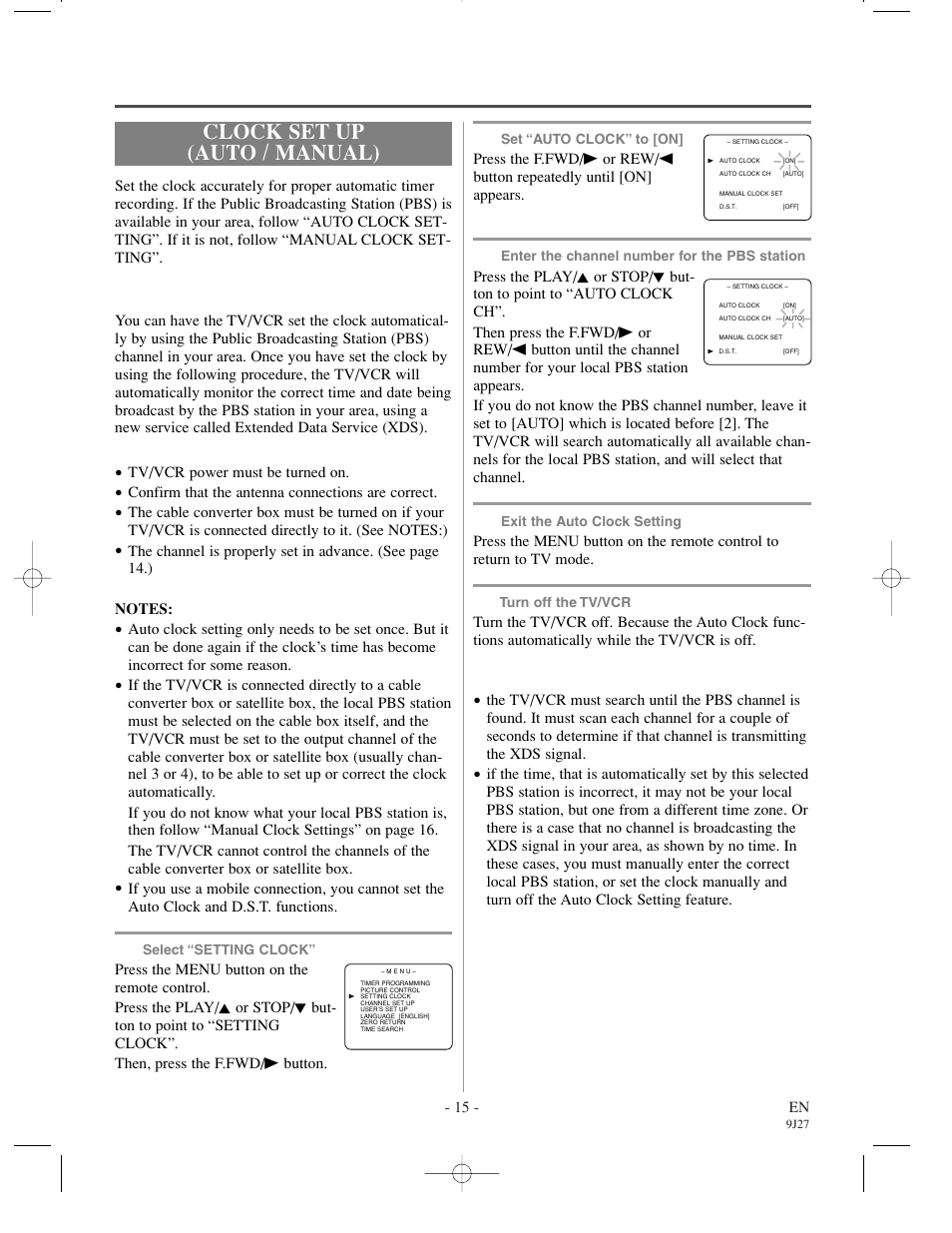 Clock set up (auto / manual), Auto clock setting | Sylvania 6309CCC User Manual | Page 15 / 30