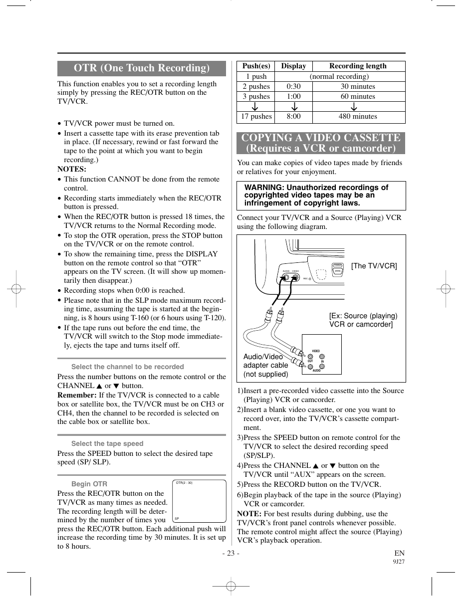 Otr (one touch recording) | Sylvania 6309CCC User Manual | Page 23 / 30