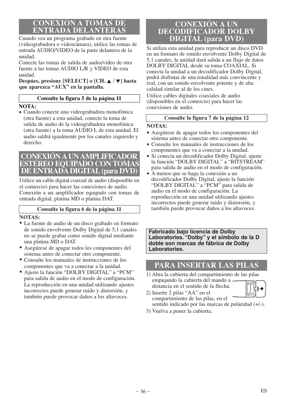 Conexión a tomas de entrada delanteras | Sylvania 6520FDF User Manual | Page 36 / 40