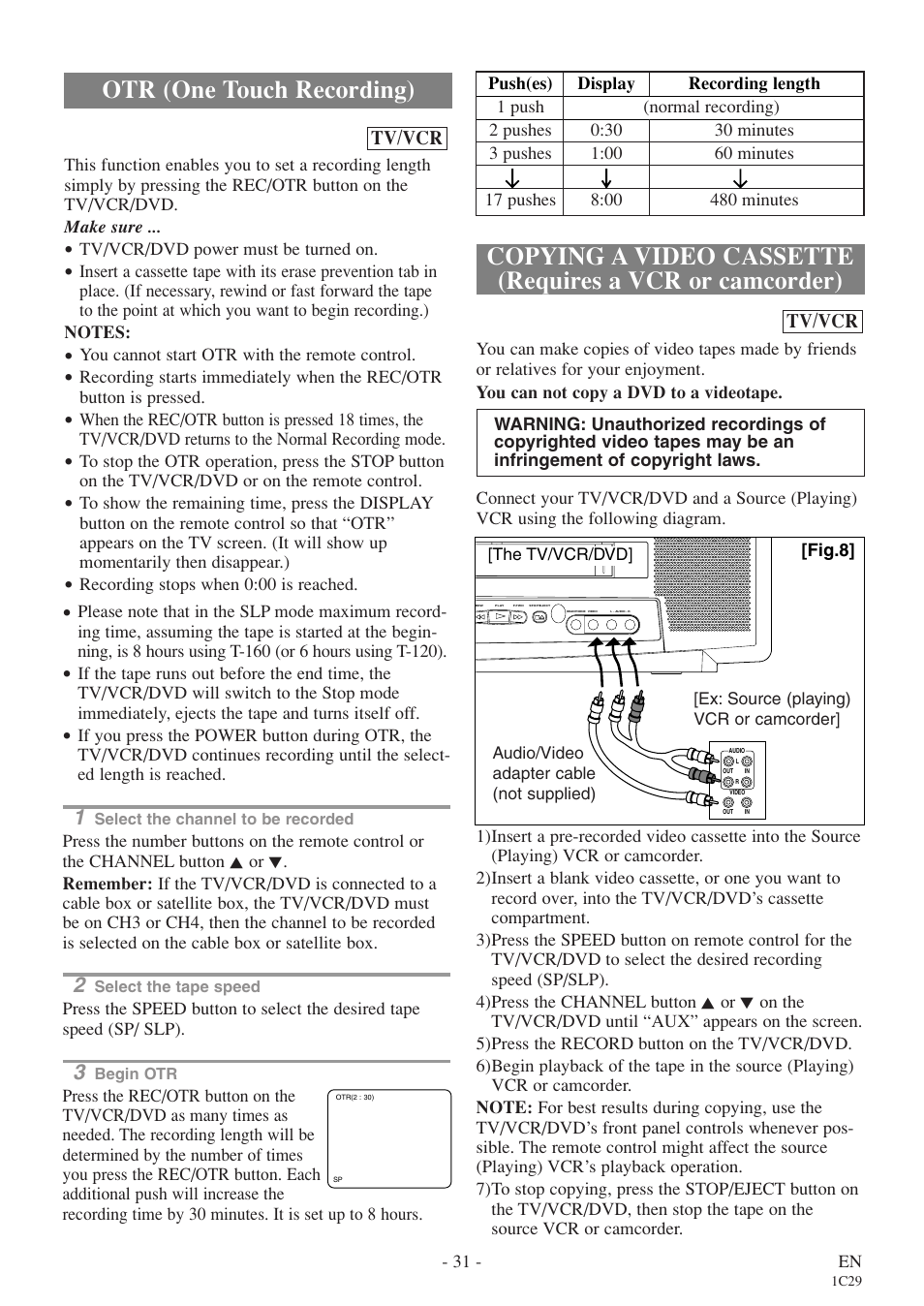 Otr (one touch recording) | Sylvania 6719DES User Manual | Page 31 / 56