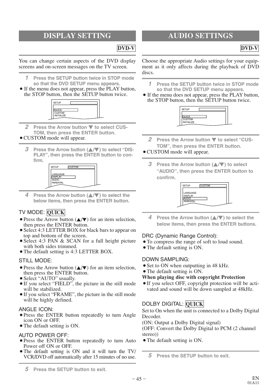 Audio settings, Display setting | Sylvania 6719DES User Manual | Page 45 / 56