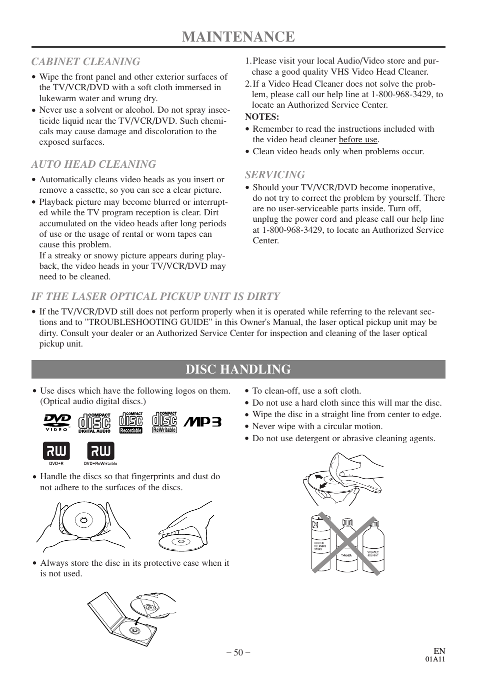 Maintenance, Disc handling | Sylvania 6719DES User Manual | Page 50 / 56