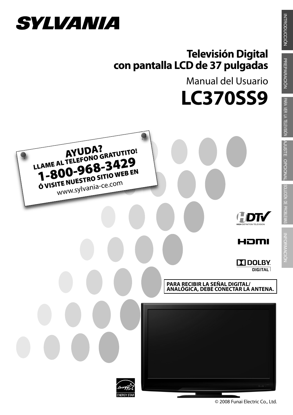 Lc370ss9, Televisión digital con pantalla lcd de 37 pulgadas, Ayuda | Manual del usuario | Sylvania LC370SS9 User Manual | Page 39 / 76