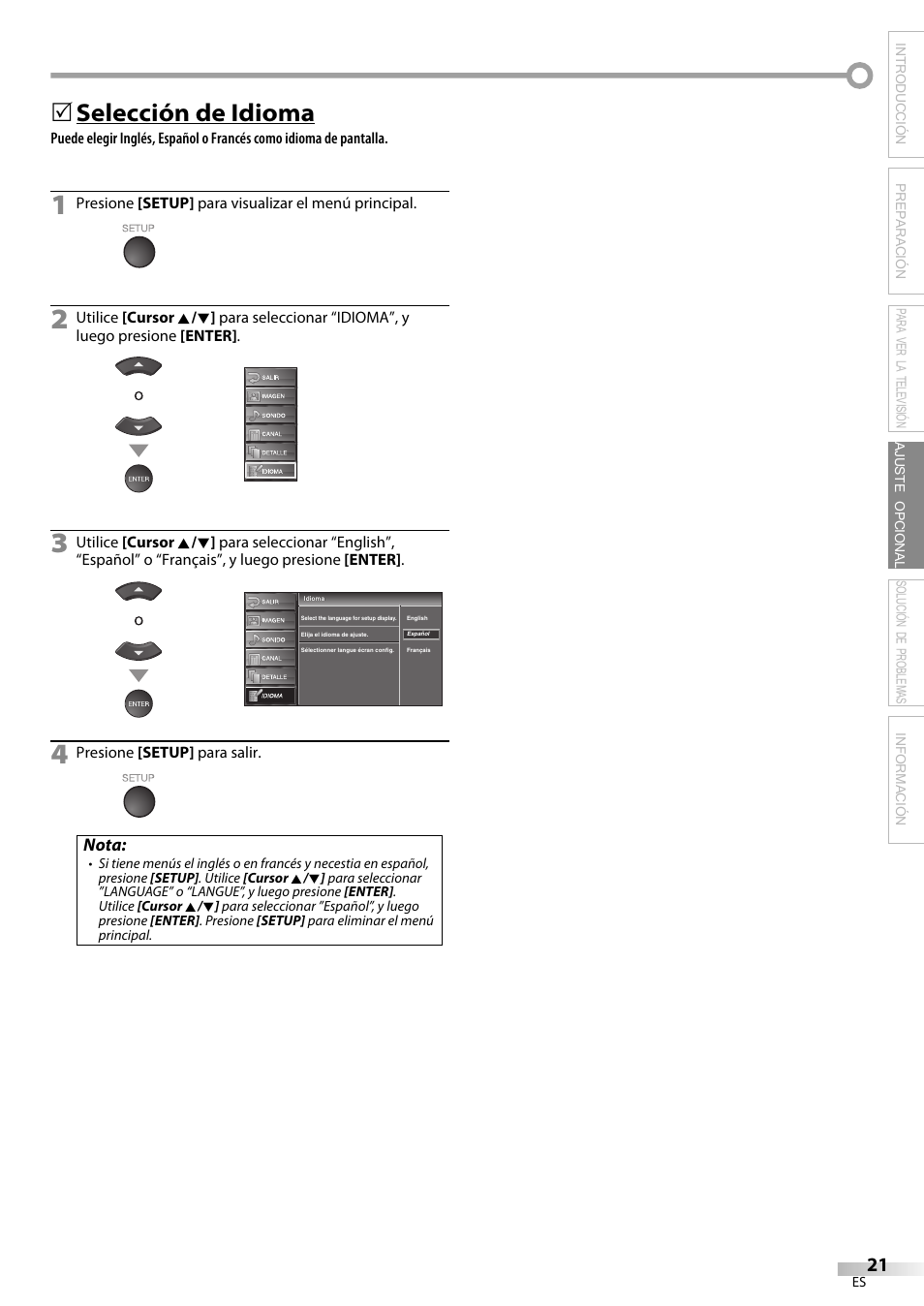 Selección de idioma | Sylvania LC370SS9 User Manual | Page 59 / 76