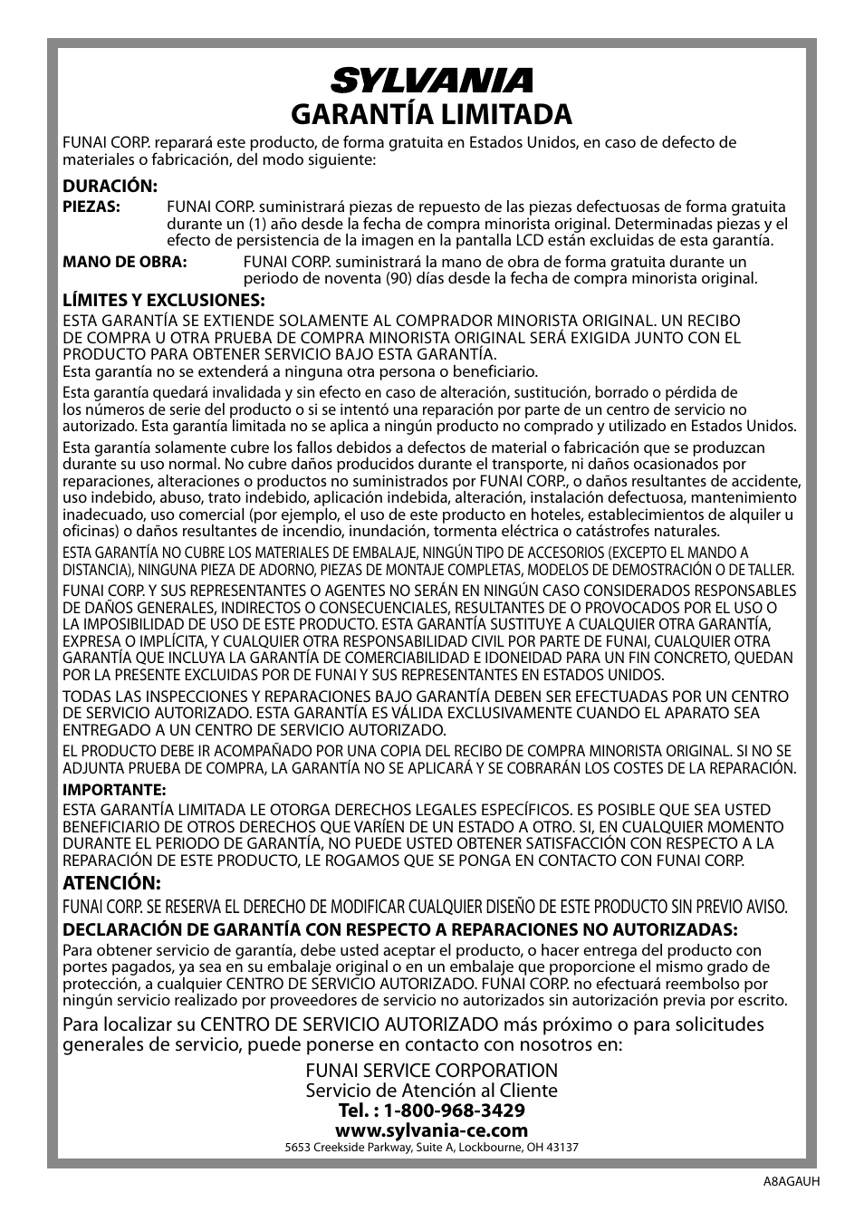 Garantía limitada | Sylvania LC370SS9 User Manual | Page 76 / 76