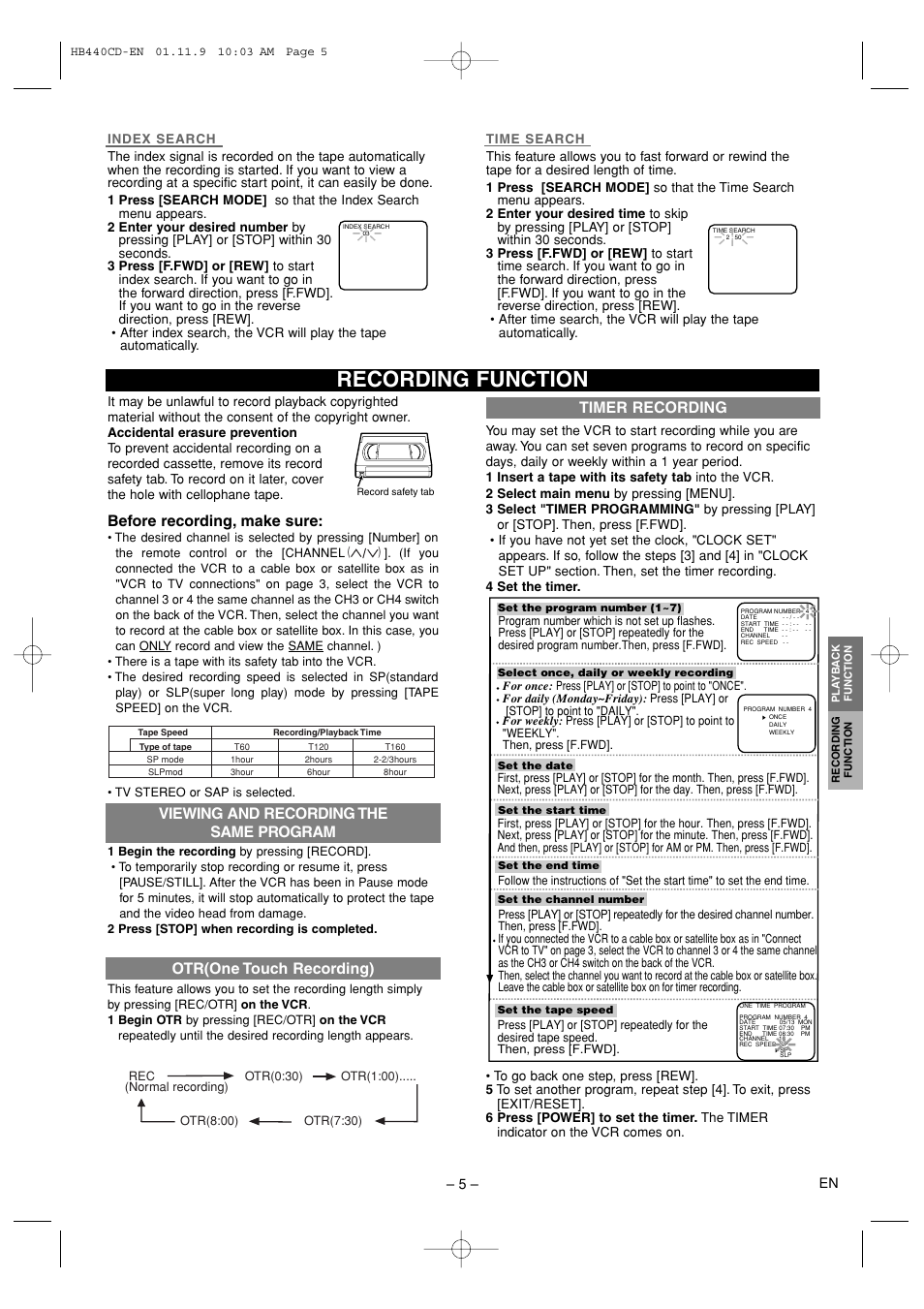 Recording function, Timer recording, Before recording, make sure | Sylvania 6262CVC User Manual | Page 5 / 8