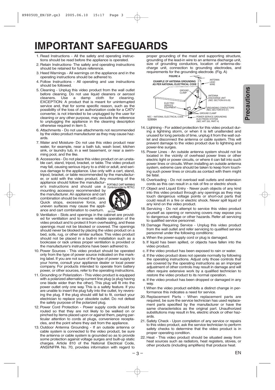 Important safeguards, Precautions | Sylvania SRDD495 User Manual | Page 3 / 28