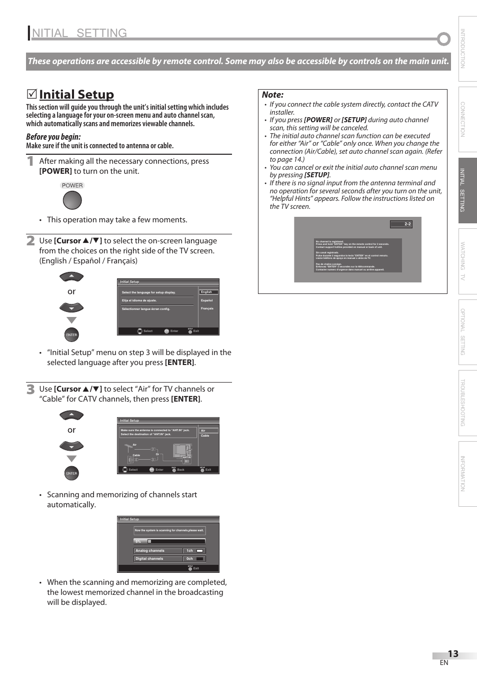 Nitial setting, Initial setup, Before you begin | Sylvania LC370SS8 User Manual | Page 13 / 40
