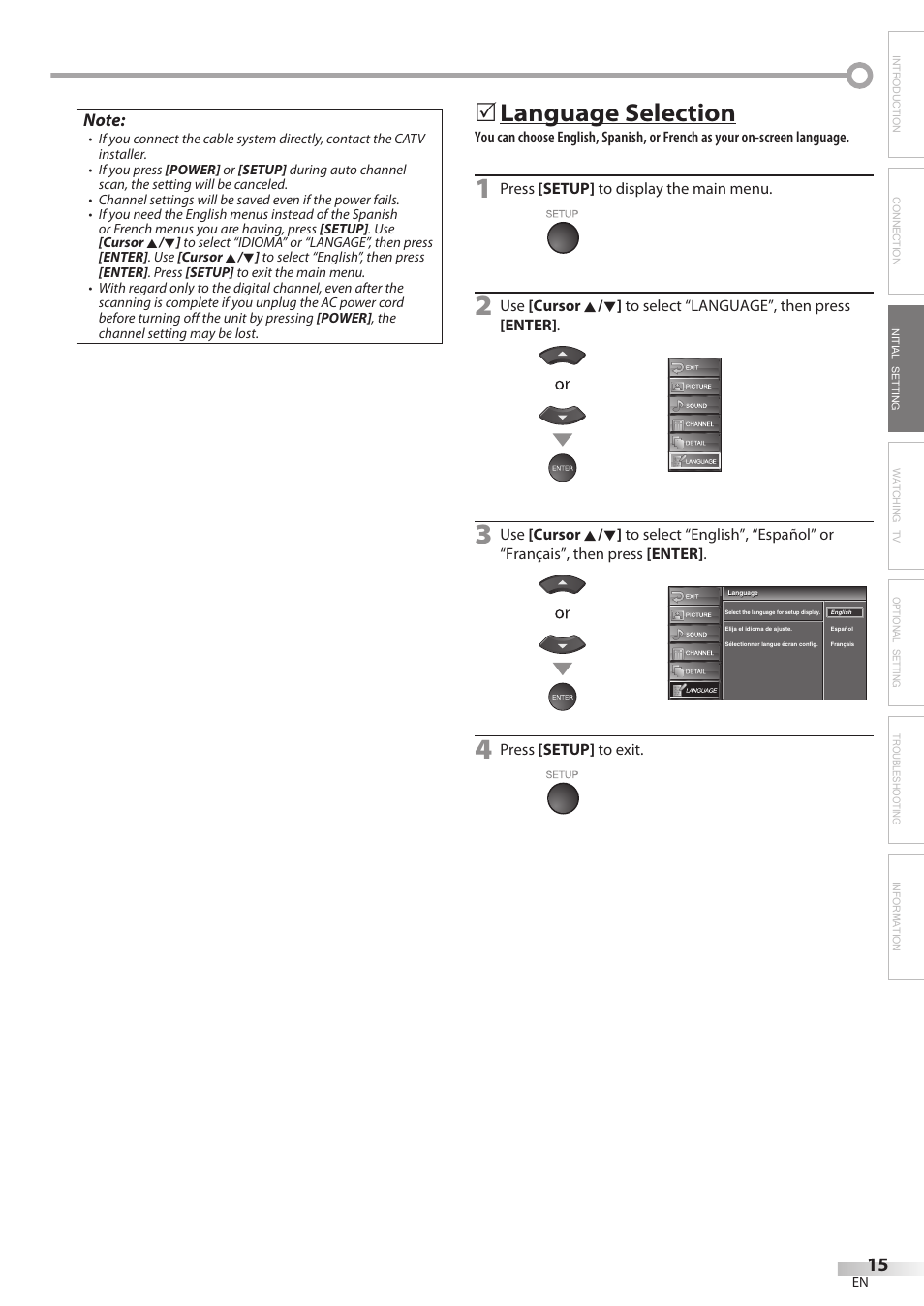 Language selection | Sylvania LC370SS8 User Manual | Page 15 / 40