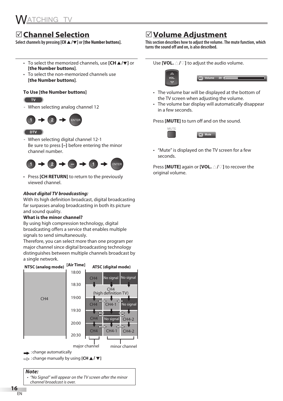 Atching tv, Channel selection, Volume adjustment | Sylvania LC370SS8 User Manual | Page 16 / 40