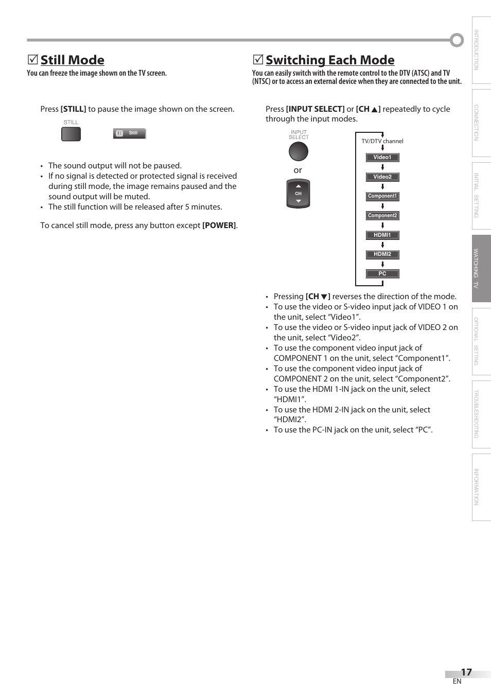 Still mode, Switching each mode | Sylvania LC370SS8 User Manual | Page 17 / 40