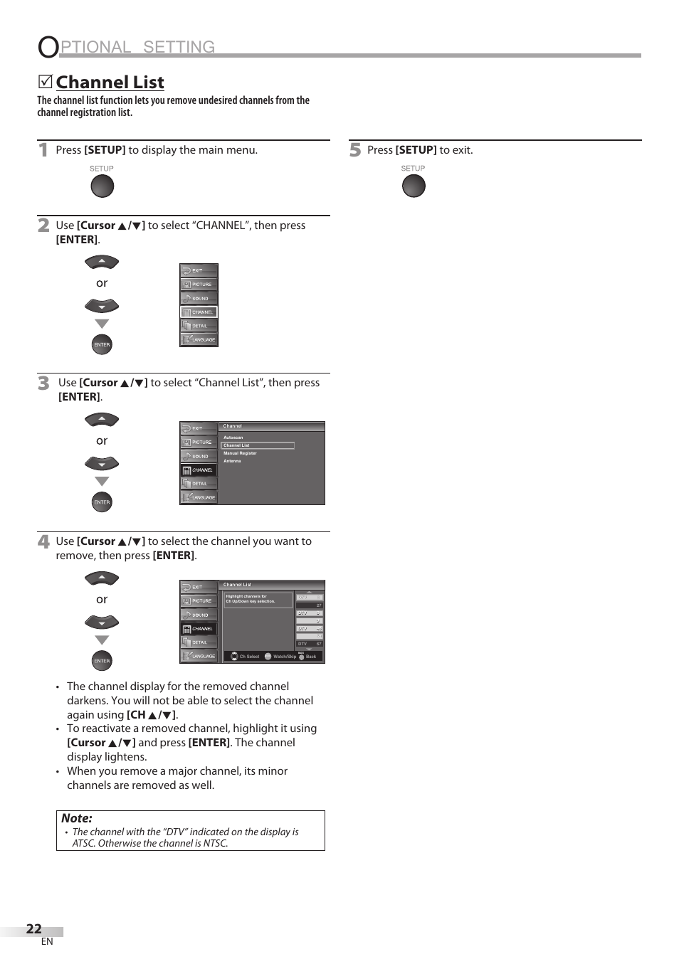 Ptional setting, Channel list | Sylvania LC370SS8 User Manual | Page 22 / 40