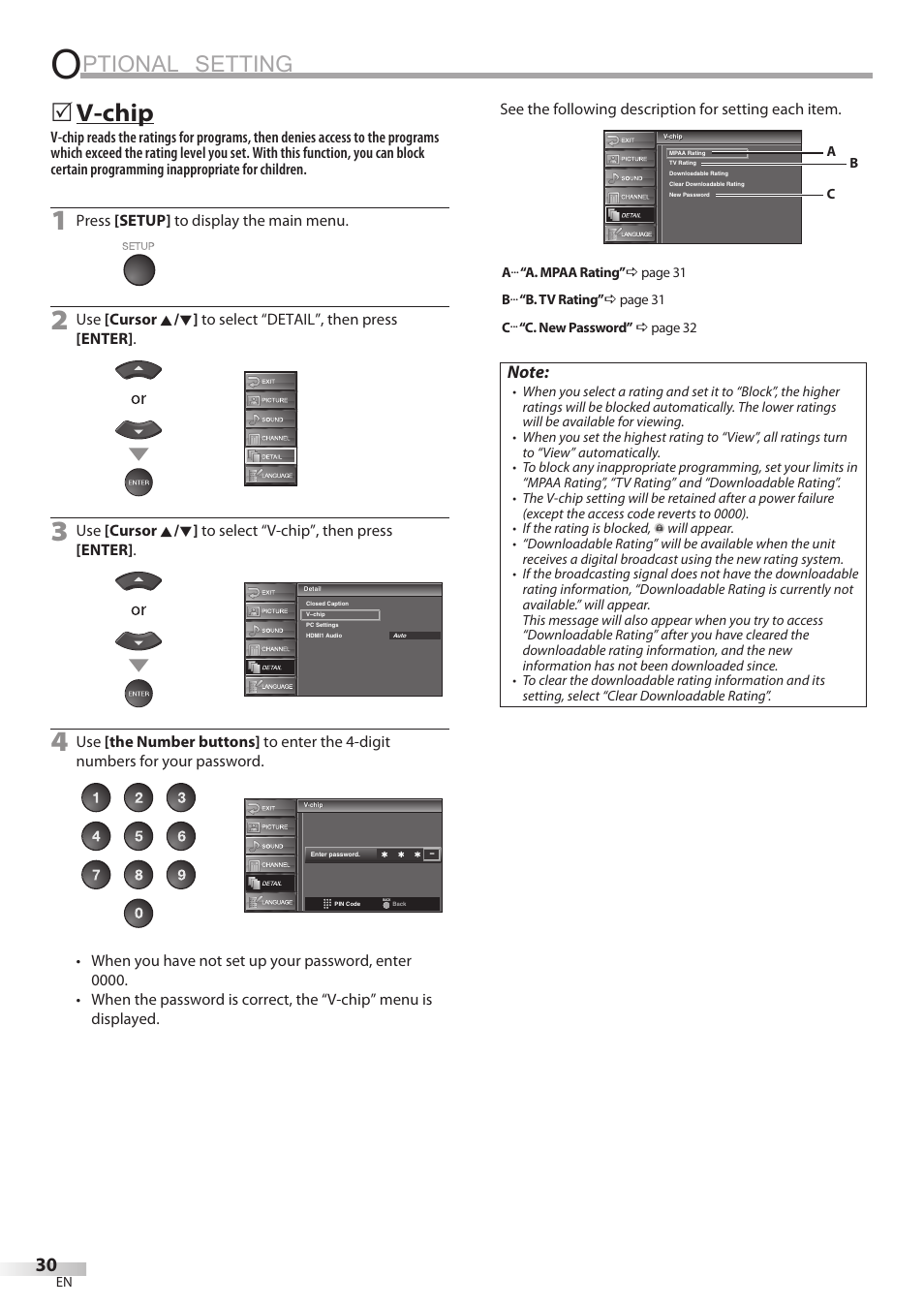 Ptional setting, V-chip | Sylvania LC370SS8 User Manual | Page 30 / 40