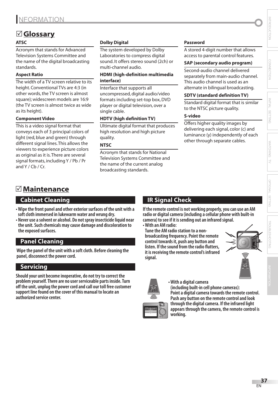 Nformation, Maintenance 5, Glossary 5 | Sylvania LC370SS8 User Manual | Page 37 / 40