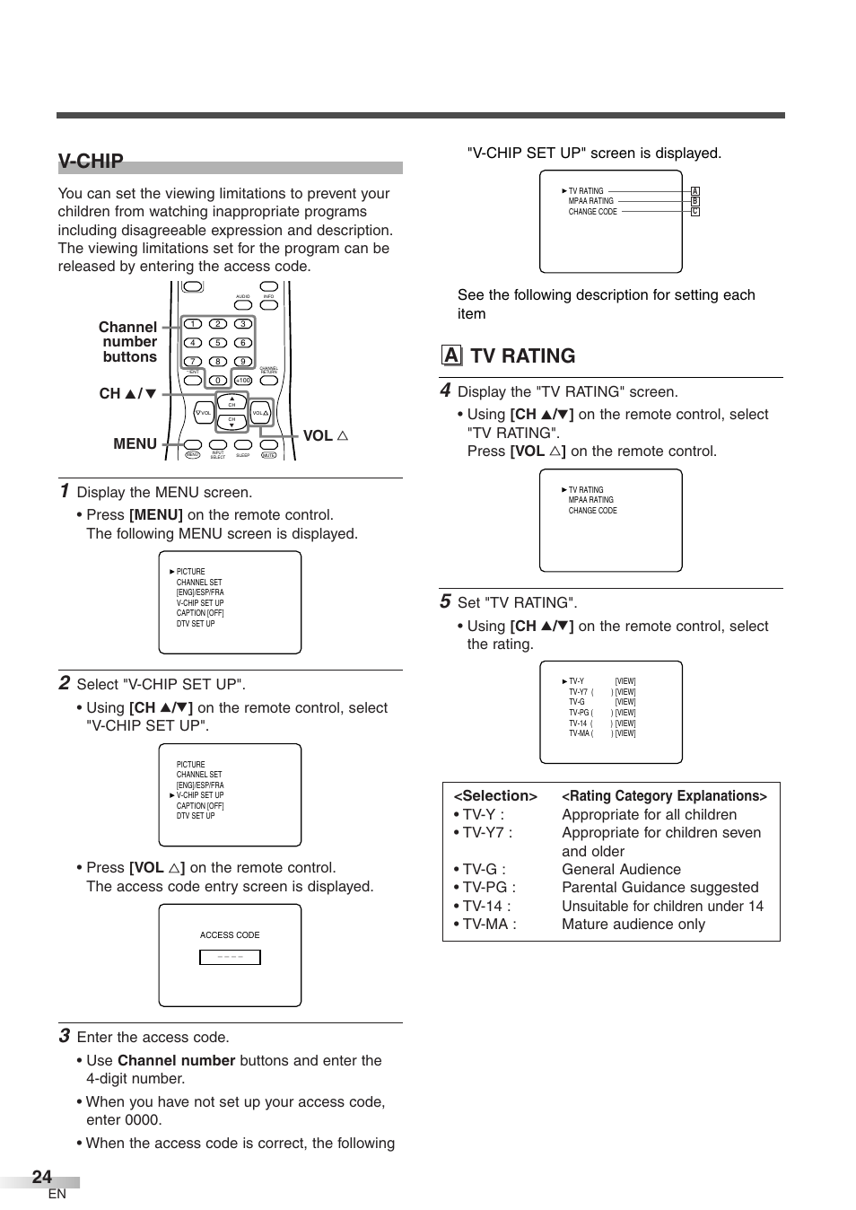 V-chip, A tv rating | Sylvania 6427GFF User Manual | Page 24 / 78