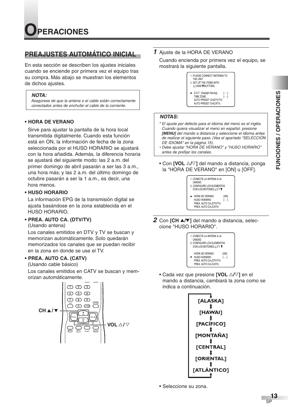 Peraciones, Preajustes automático inicial, Funciones / opera ciones | Sylvania 6427GFF User Manual | Page 51 / 78