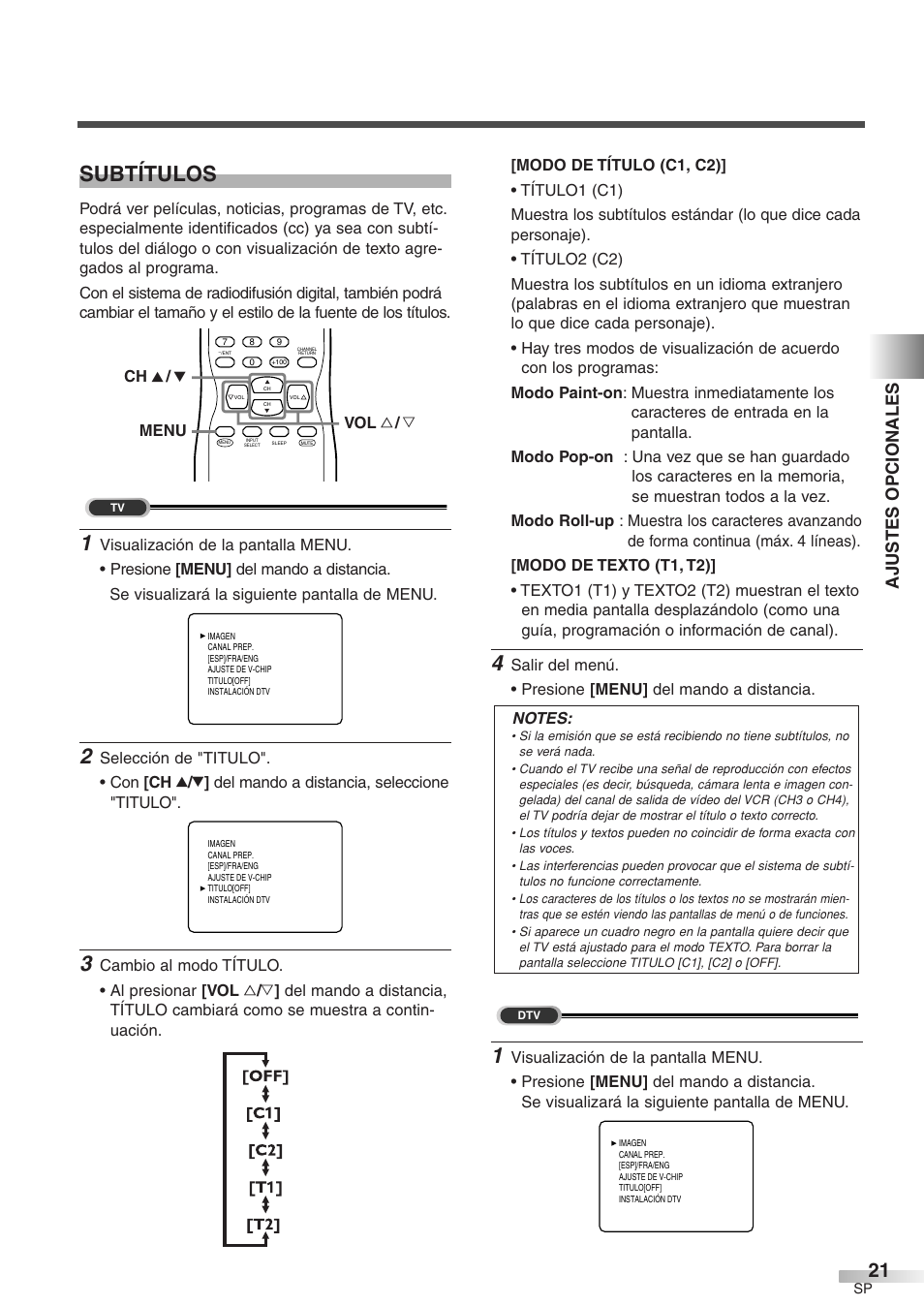 Subtítulos, Ajustes opcionales | Sylvania 6427GFF User Manual | Page 59 / 78