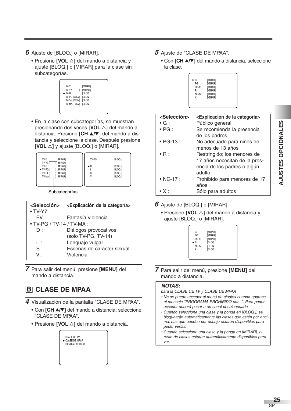 B clase de mpaa, Ajustes opcionales | Sylvania 6427GFF User Manual | Page 63 / 78