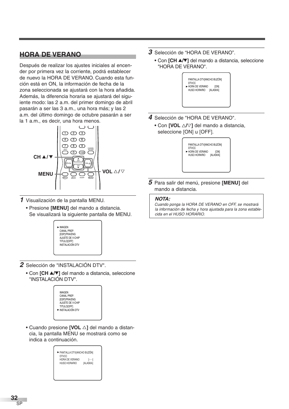 Hora de verano, Menu ch k / l vol x / y | Sylvania 6427GFF User Manual | Page 70 / 78