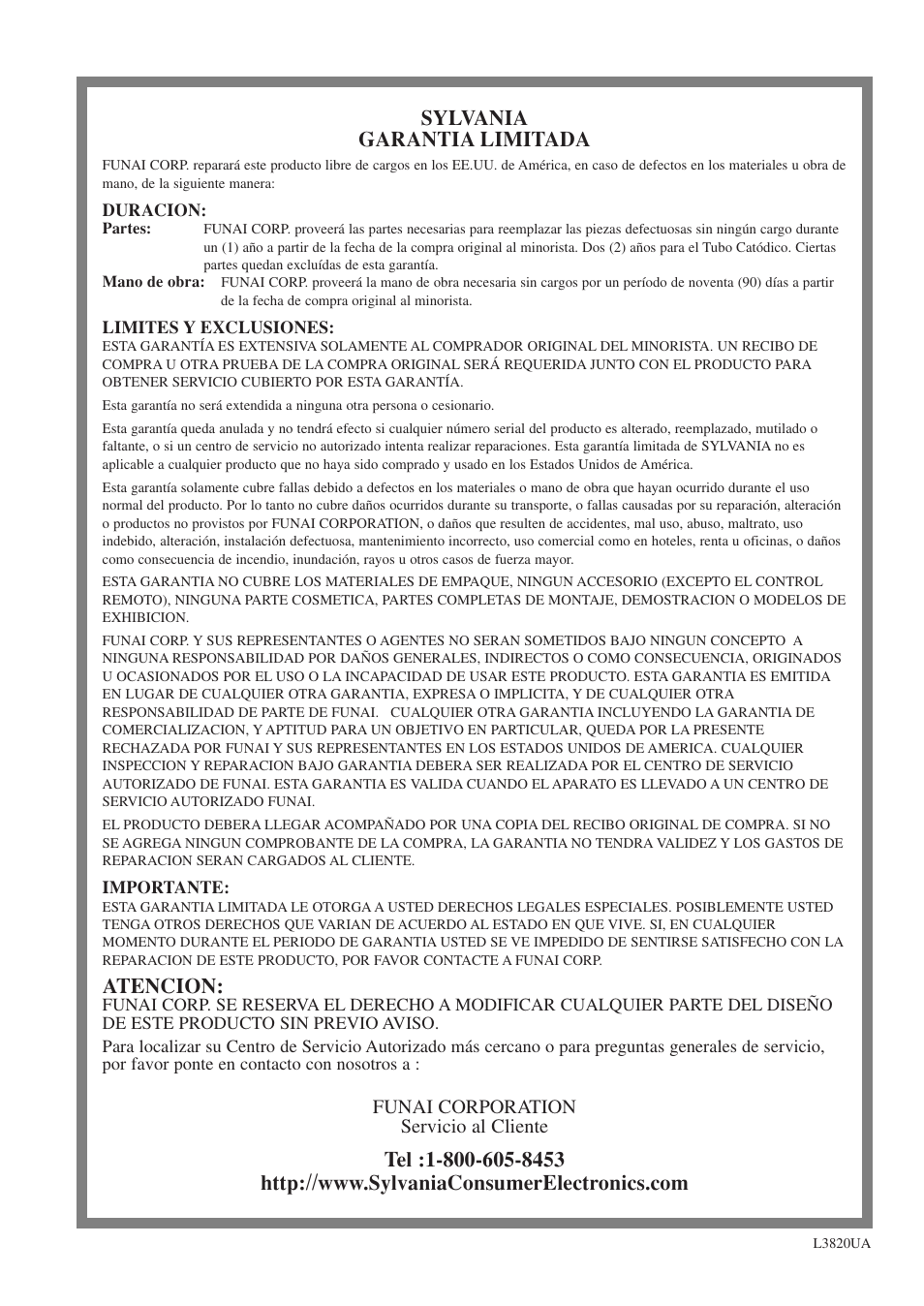 Sylvania garantia limitada, Atencion | Sylvania 6427GFF User Manual | Page 76 / 78
