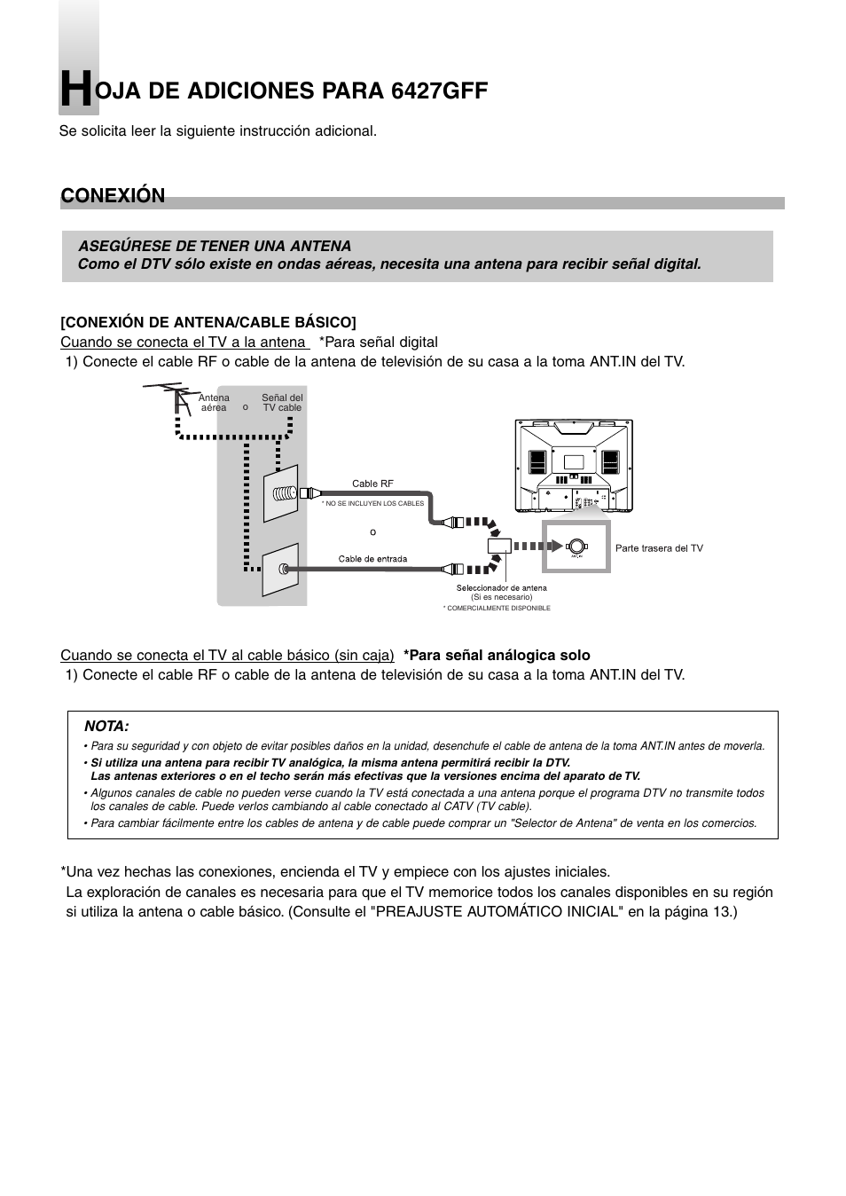Oja de adiciones para 6427gff, Conexión | Sylvania 6427GFF User Manual | Page 78 / 78
