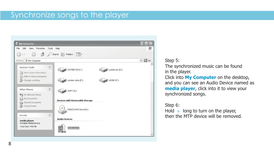 Synchronize songs to the player | Sylvania SMPK2242 User Manual | Page 10 / 30