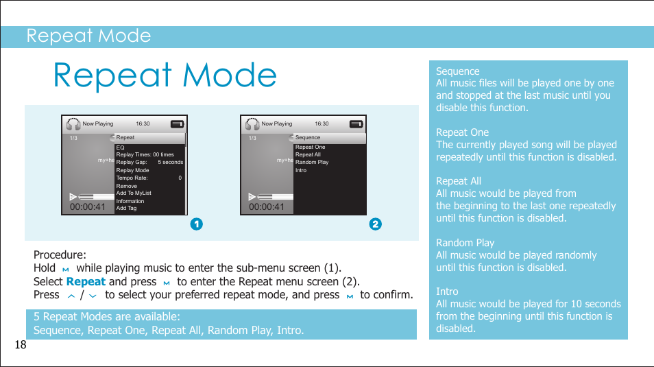 Repeat mode | Sylvania SMPK2242 User Manual | Page 20 / 30