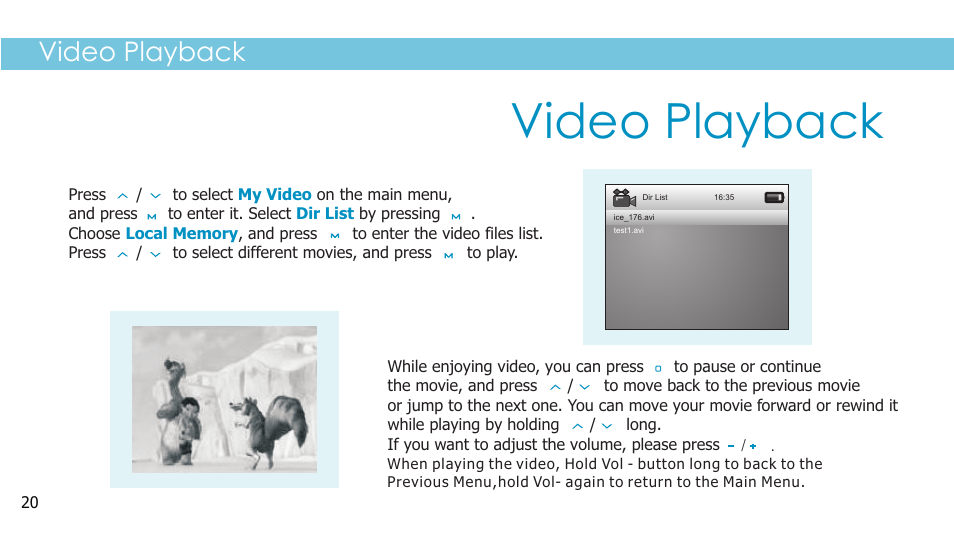 Video playback | Sylvania SMPK2242 User Manual | Page 22 / 30