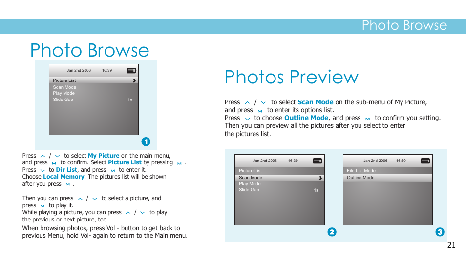 Photo browse, Photos preview | Sylvania SMPK2242 User Manual | Page 23 / 30