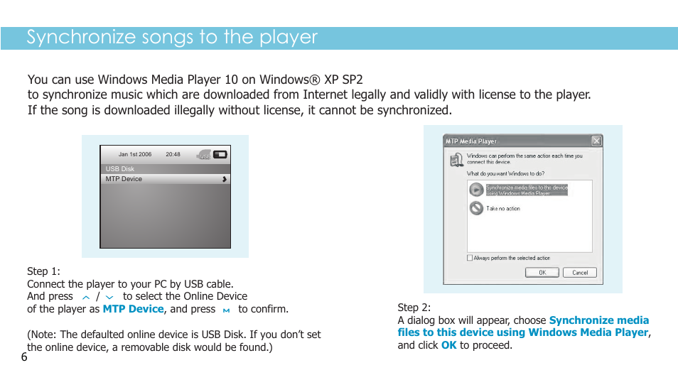 Synchronize songs to the player | Sylvania SMPK2242 User Manual | Page 8 / 30