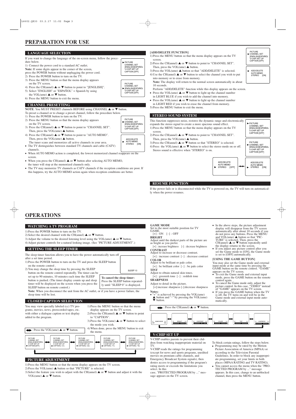Preparation for use, Operations | Sylvania SST4273 User Manual | Page 3 / 4