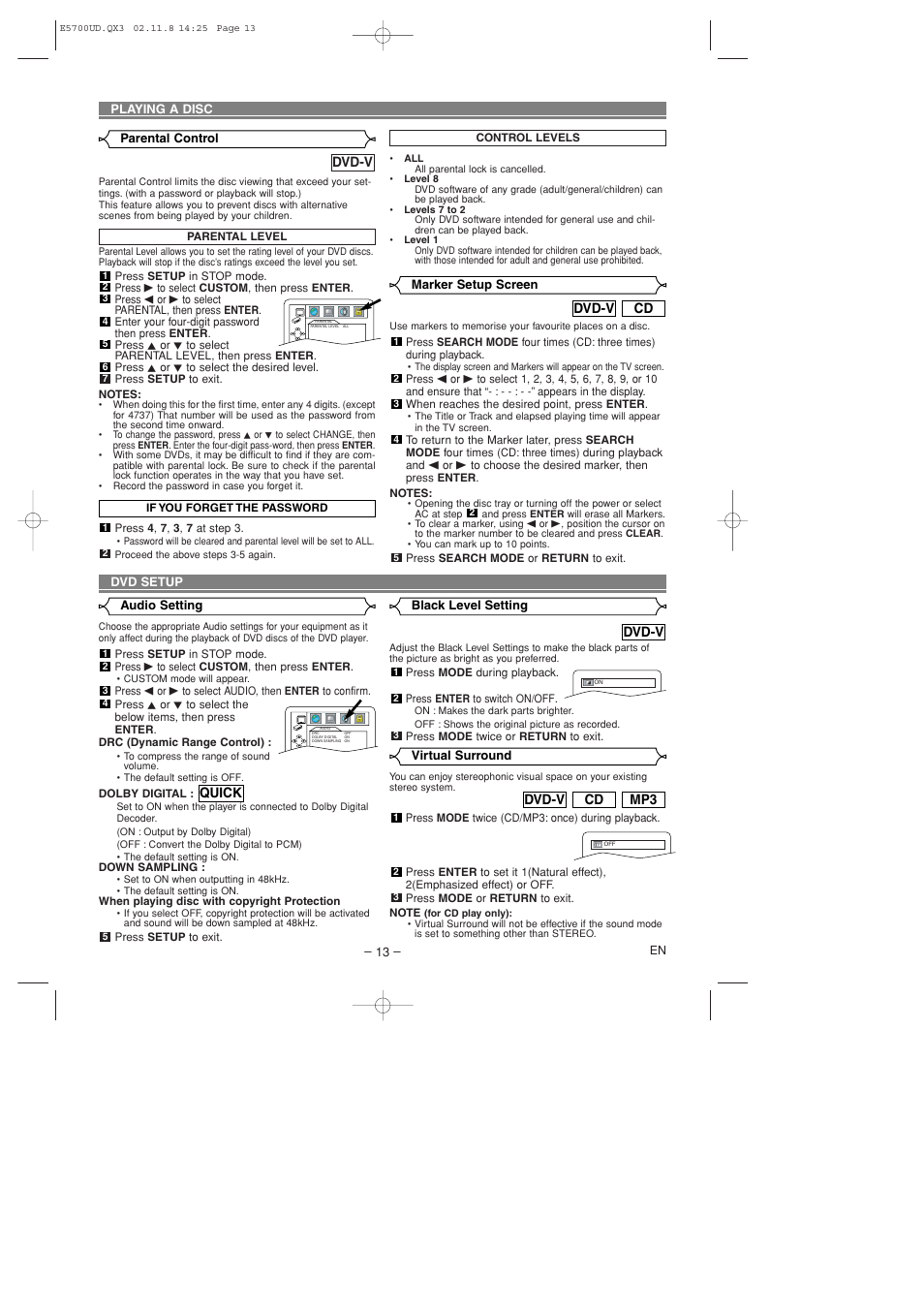 Dvd-v, Mp3 cd dvd-v, Cd dvd-v | Quick | Sylvania DVL100D User Manual | Page 13 / 20