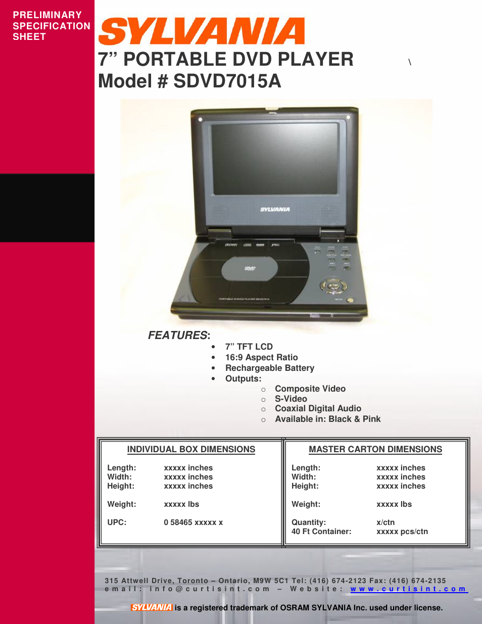 Sylvania SDVD7015A User Manual | 1 page