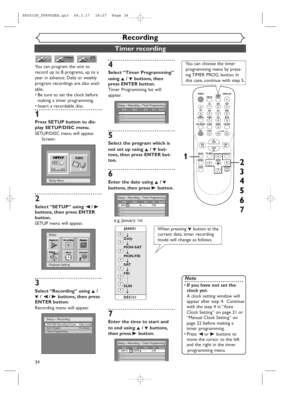 Recording, Timer recording | Sylvania DVR90DEA User Manual | Page 34 / 100
