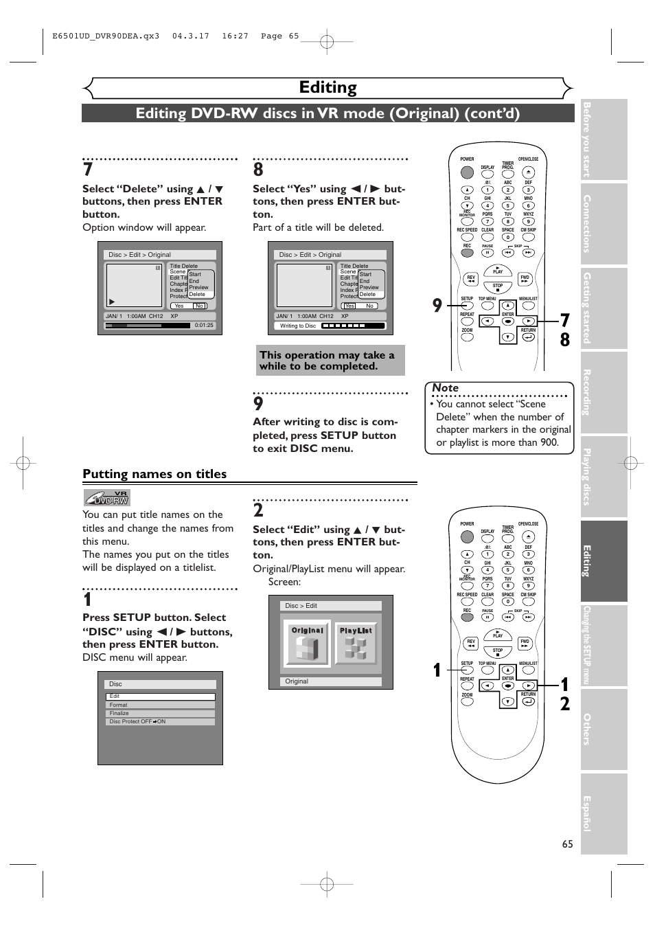 Editing, Putting names on titles | Sylvania DVR90DEA User Manual | Page 65 / 100