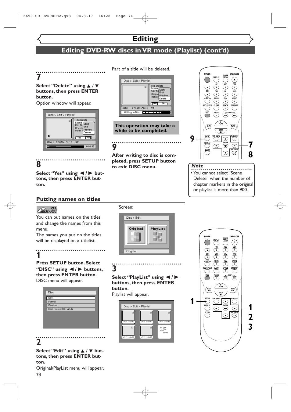 Editing, Putting names on titles | Sylvania DVR90DEA User Manual | Page 74 / 100