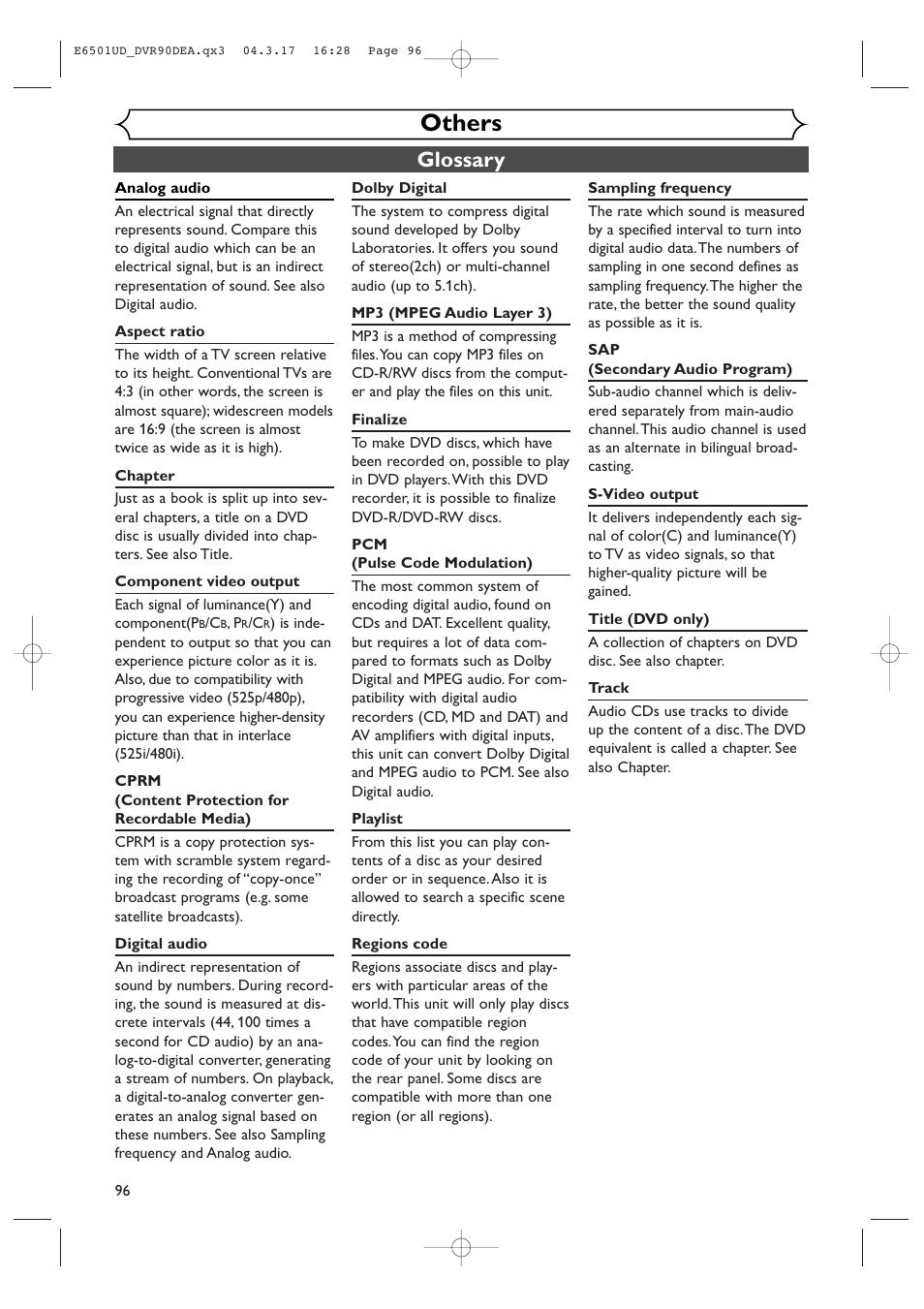 Others, Glossary | Sylvania DVR90DEA User Manual | Page 96 / 100