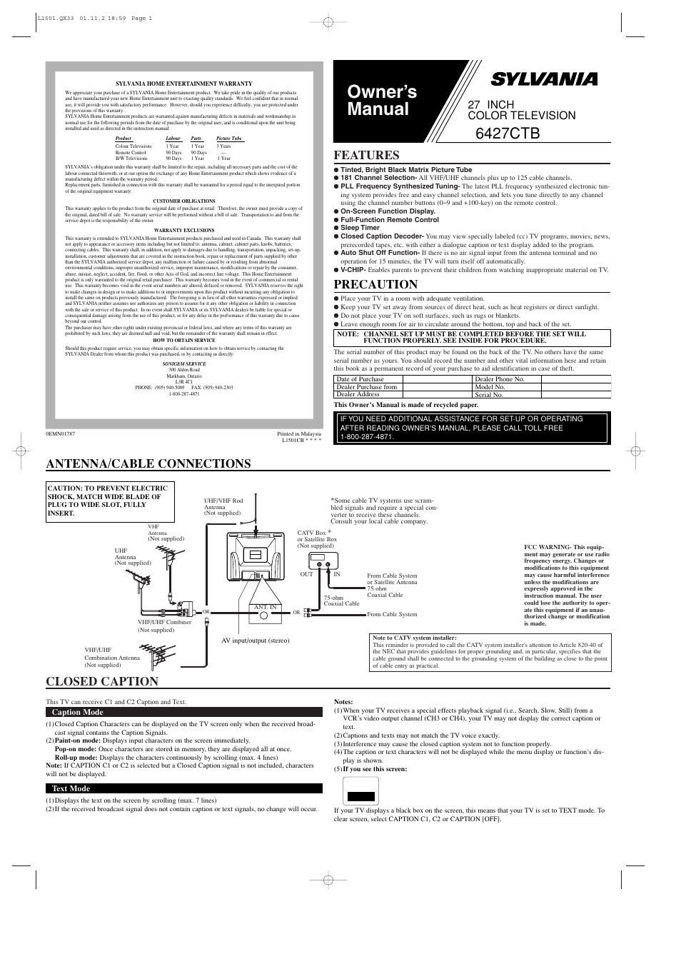 Sylvania 6427CTB User Manual | 4 pages