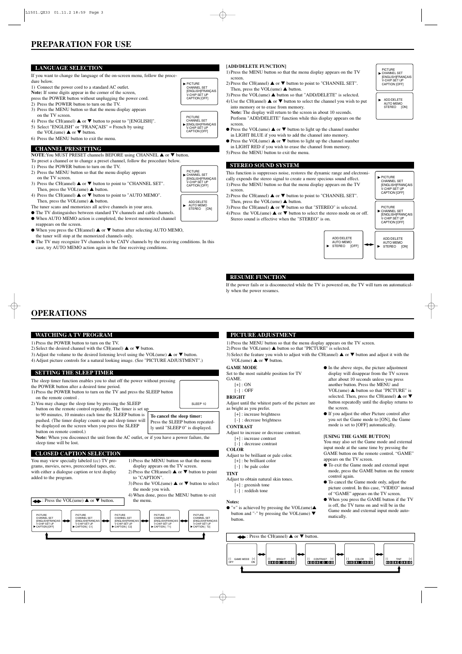 Preparation for use operations | Sylvania 6427CTB User Manual | Page 3 / 4