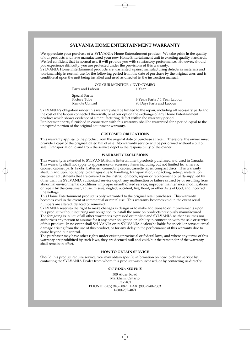 Sylvania C6513DD User Manual | Page 36 / 36